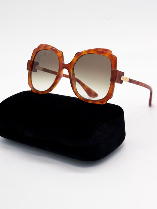 New Gucci Women Oversized Havana Sunglasses GG1431S 002 Authentic main image 5